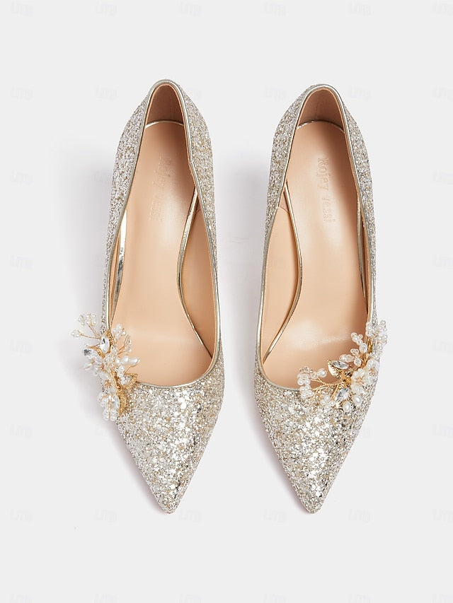 with Women's Glitter Floral Heels Silver Stiletto