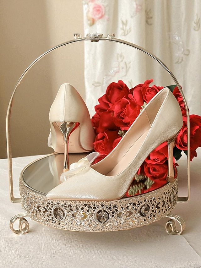 Elegant Ivory Wedding Women's - Pointed Floral Heels Satin
