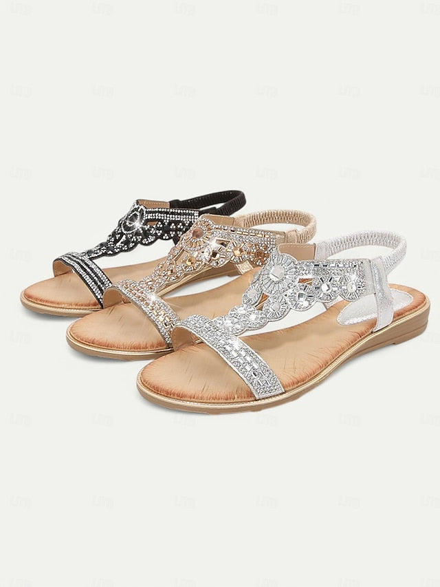 – T-Strap Elegant Embellished Sandals Women's Rhinestone