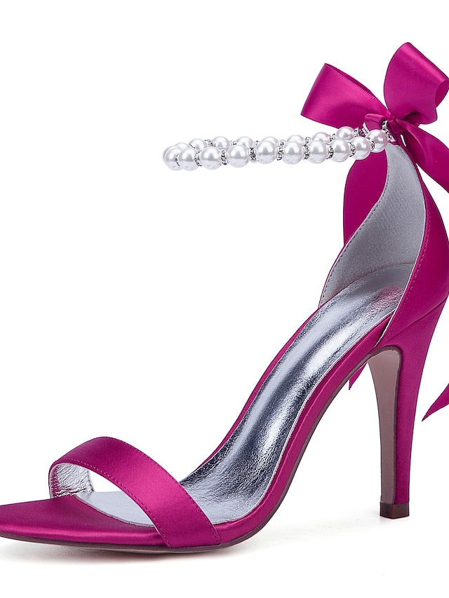 Satin Ankle Strap – Heel Navy Sandals Pearl High Women's