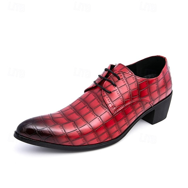 Dress – Red Men's Pattern Shoes Faux Crocodile Leather