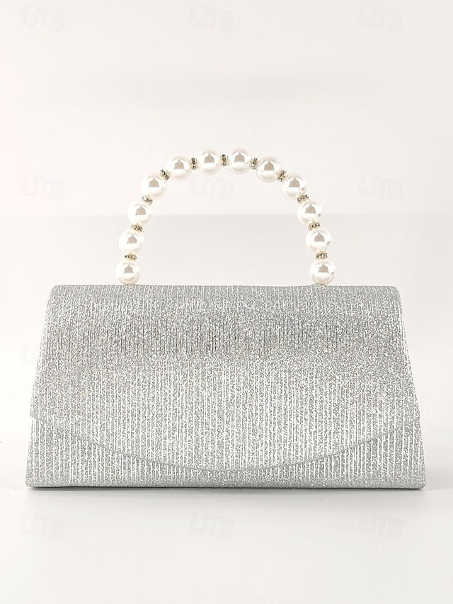 with Bag Clutch – Women's Pearl Glitter Handle Purple