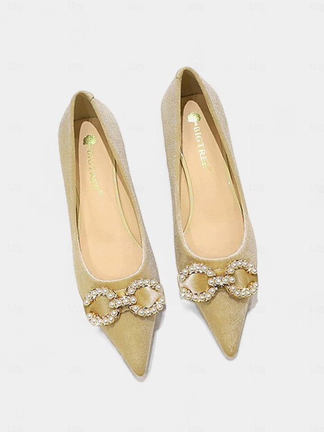 Women's Pearl Velvet Bow with Pumps - Burgundy Kitten Heel