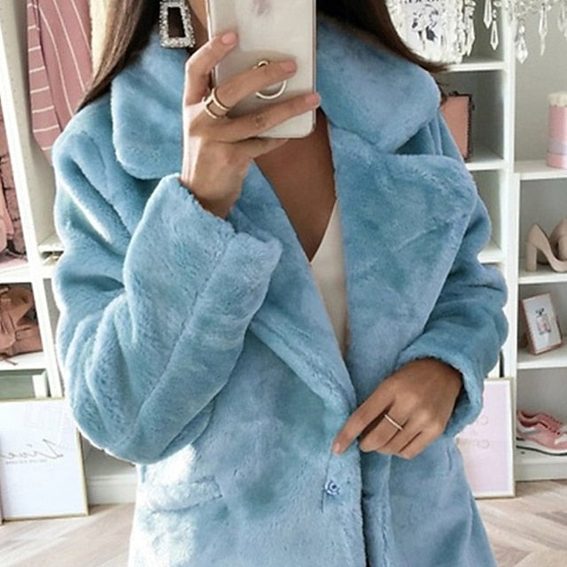 Warm Women's Winter Pocket Comfortable Faux Fur Coat
