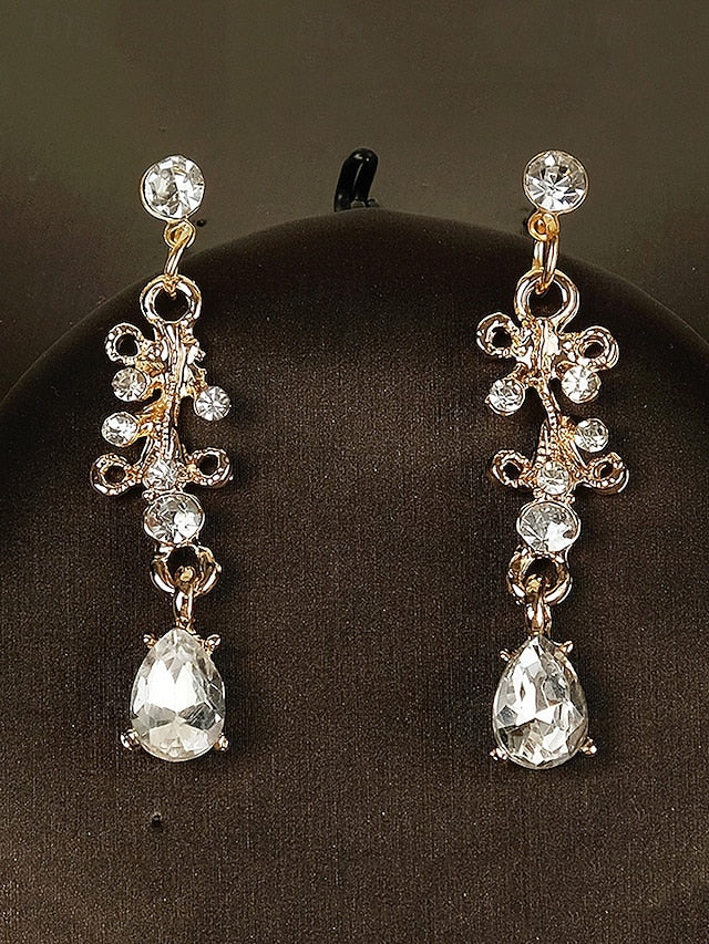 – Sparkling Set Gold-Plated Tiara Diamond Necklace Crown and