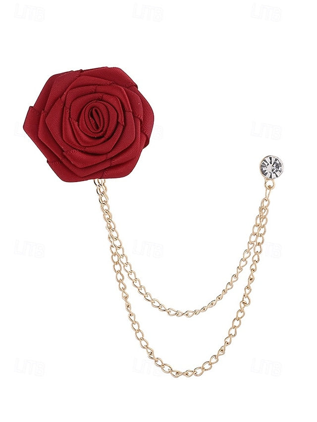 Chain – Lapel Red Men's Rose Pin with Gold Elegant