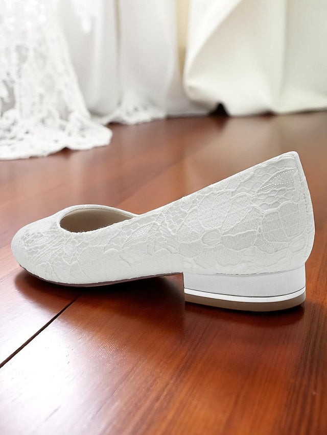 Wedding Women's Lace Low Ivory Flats Heel