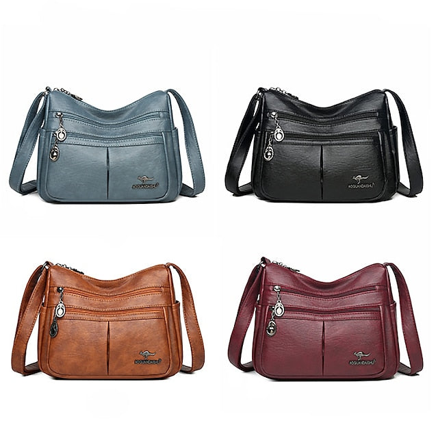 Bag Faux Crossbody Leather - Women's Shoulder Multi-Pocket