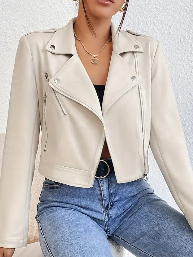 Comfortable Jacket Faux Pocket Women's Leather Zipper
