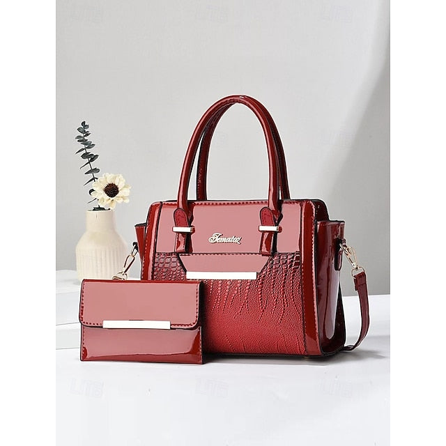 Faux Set Handbag Glossy Women's – Patent Leather