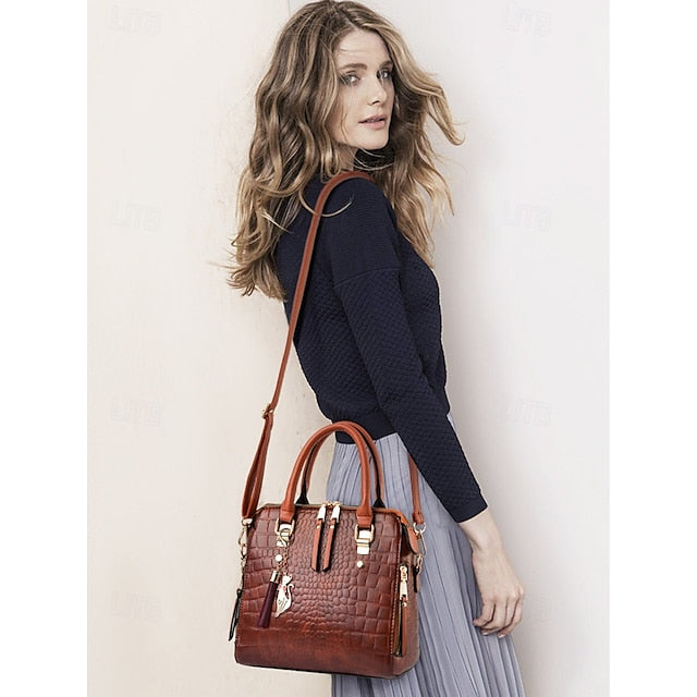 Crocodile Handbag with Women’s Leather Faux Tassel Pattern