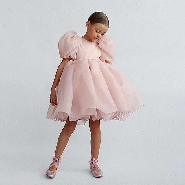 Color Party Dress Girl Girls' Solid Kids Flower