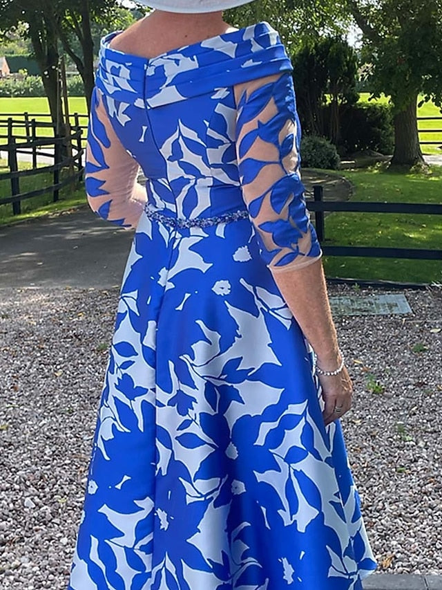 the A-Line of Bride Elegant Boat Simple Neck Mother Dress