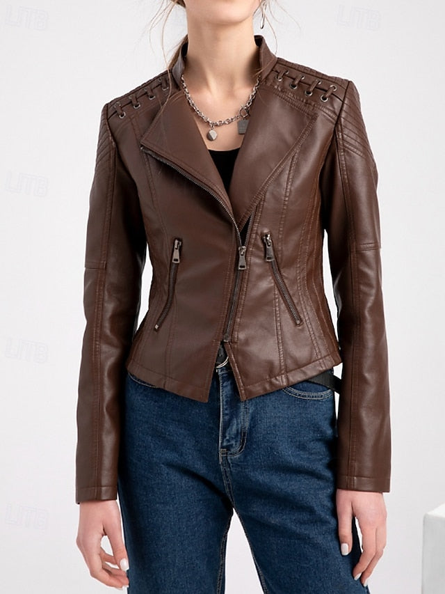 Pocket Leather Comfortable Jacket Zipper Faux Women's