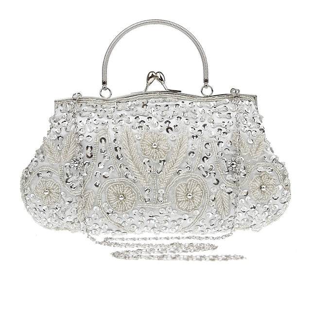 Vintage White Evening Beaded – Purse Women's Clutch