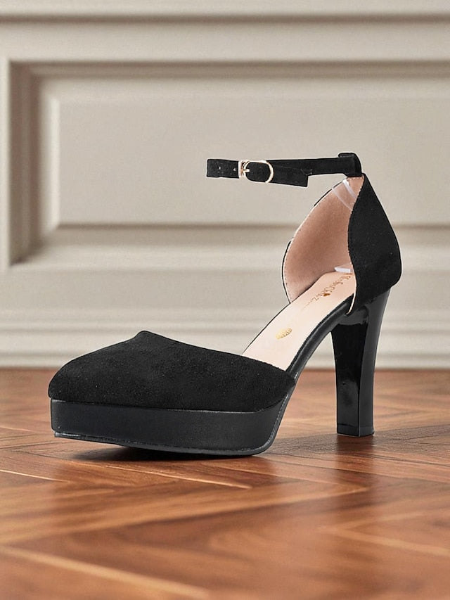 High 1950s Women's Ankle Heel Suede Strap Platform Burgundy