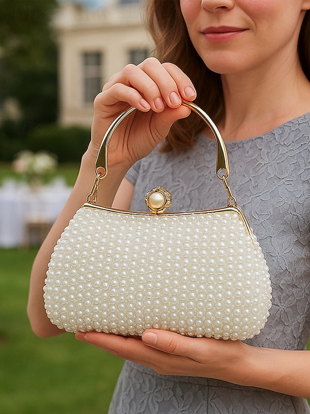 with Women's Clutch Beaded Bag Handle Pearl Gold Evening