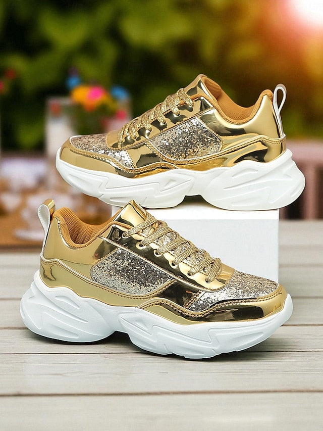 with Glitter Sneakers Platform Metallic Chunky Women's