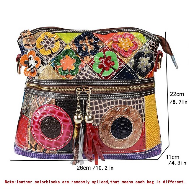 - Shoulder Women's Bag Colorful Bohemian Leather Patchwork