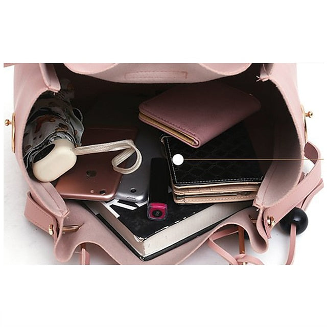 Leather Women's Set Tote 3-Piece Pink Faux - Handbag