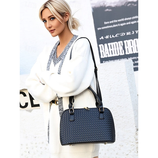 Ensemble de sacs à main en cuir marron tissé pour femme – 3 pièces en similicuir