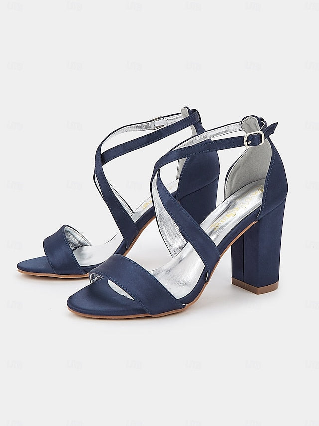 Satin Block Women's Strappy Heel – Sandals Elegant