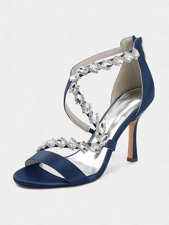 Strappy Rhinestone White Heel Sandals - High Women's