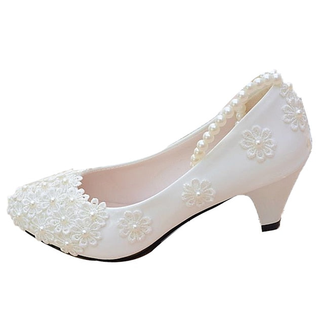 White Heels – Decorated Women's Wedding Lace Floral Pearl