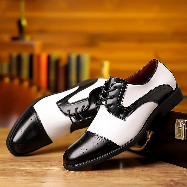 Men's Shoes Dress and Black Color-Blocked with White