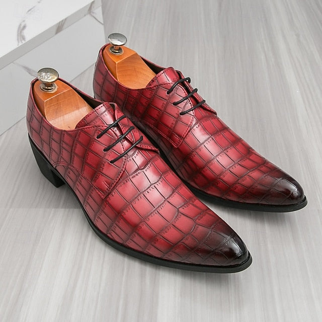 Dress – Red Men's Pattern Shoes Faux Crocodile Leather