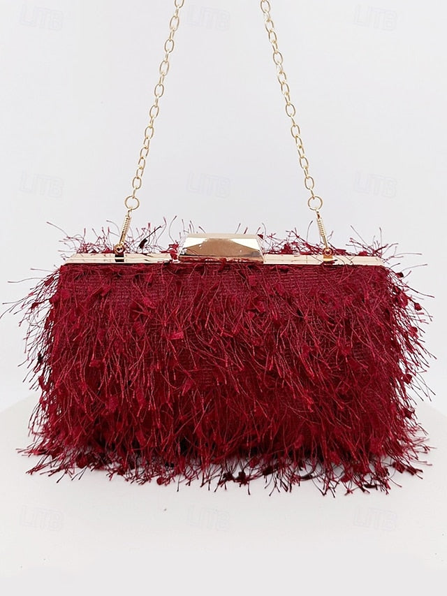 Clutch Chain Evening with Feathered Chic Women's Strap