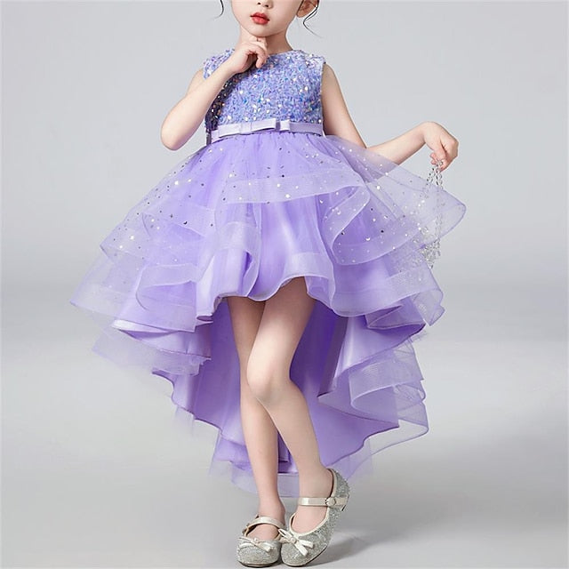 Kids Solid Party Girls' Color Sleeveless Dress
