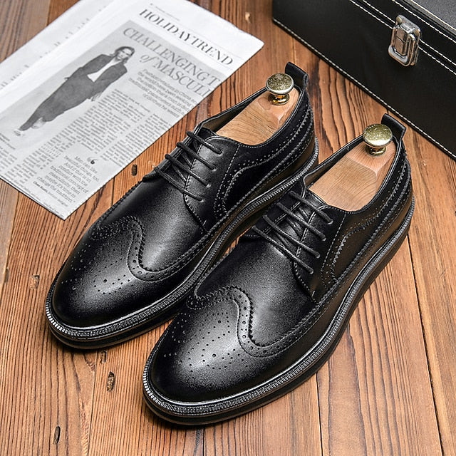 Brogue Stylish Derby Men's Shoes White Lace-Up - Leather