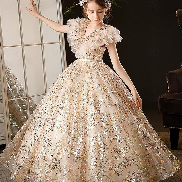 Dress Color Flower Kids Solid Girls' Party 3/4 Girl