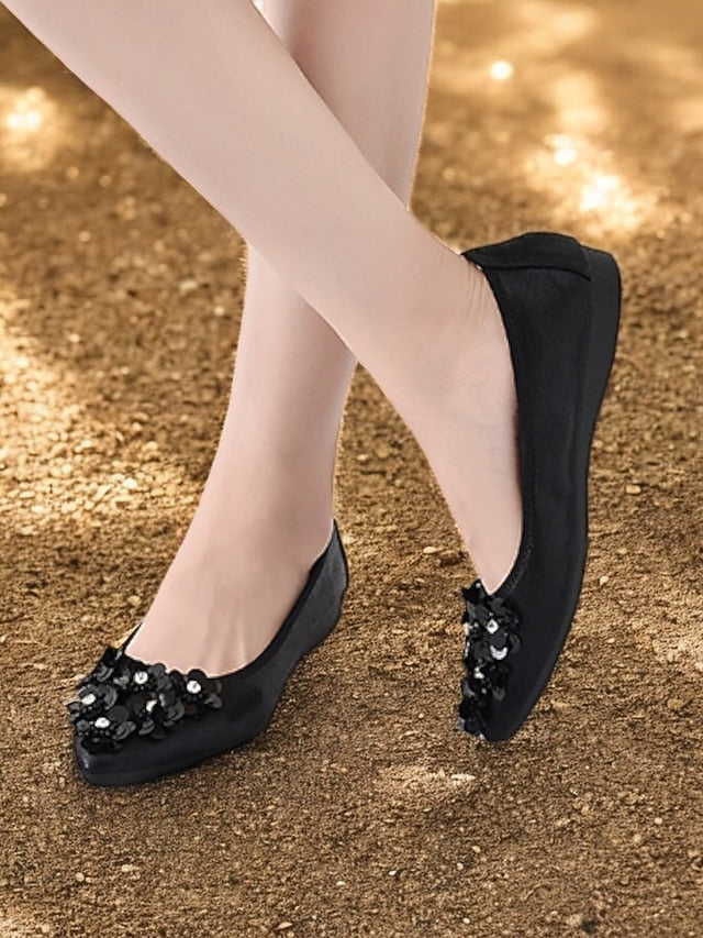 Comfortable Women's Foldable – Floral Flats Embellished