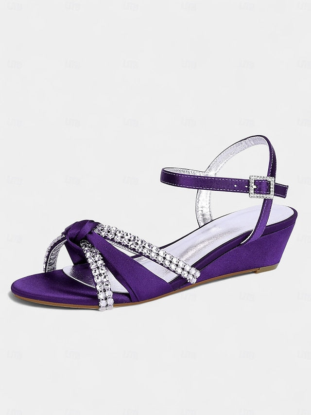 Sandals - Satin Wedge Rhinestone Dress Knot Green Women's