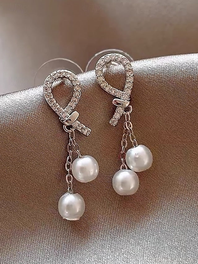 teardrop Women's rhinestone with earrings pearl imitation