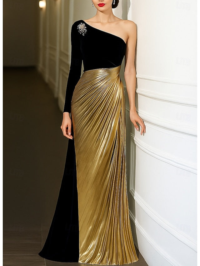 Black Elegant Gold Evening Dress Formal Gown A-Line Wedding
