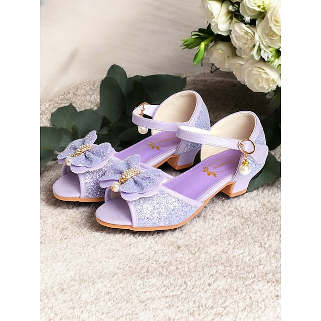 Girls' with Bow Sandals Pearl Accent Glitter Purple