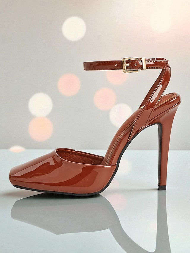 Peep Women's Leather Green Toe - Dark Patent High Heels