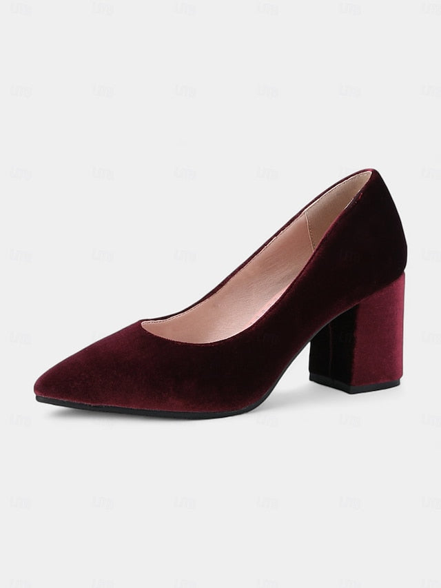 Pumps - Block Heel Elegant Green Women's Pointed Velvet Toe