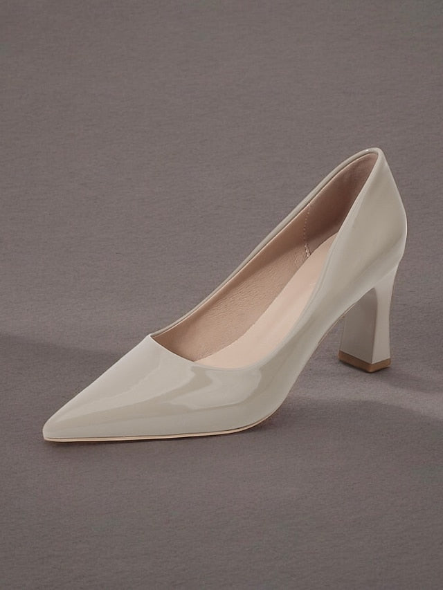 Pumps Patent Faux Pointed-Toe Heel Glossy Leather Green Block