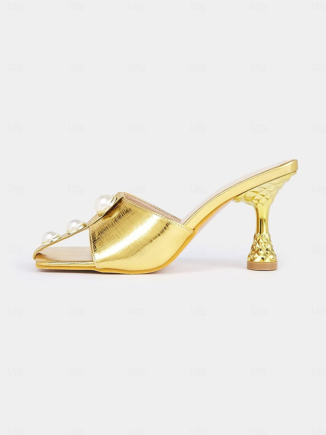 Open-Toe Mules Elegant Pearl with for Detailing Women Gold –