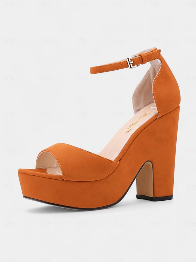 - Nude Suede Chunky Women's Platform Heel Sandals Block