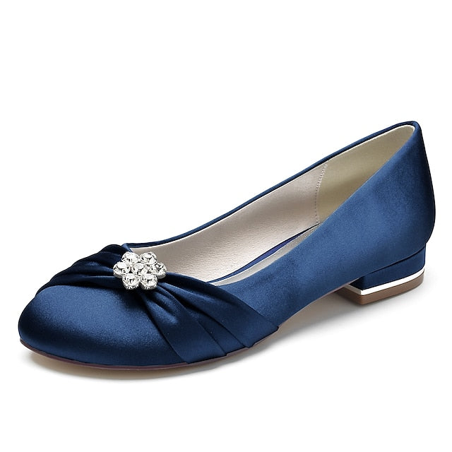 with Women's Satin Flats Rhinestone Blue Wedding Light