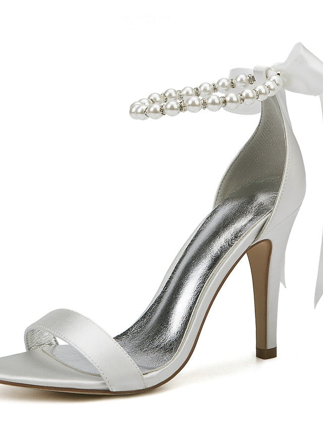 Satin Ankle Strap – Heel Navy Sandals Pearl High Women's