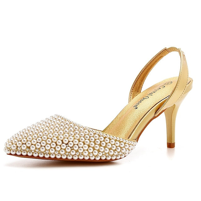 with Pearl Women's Slingback Embellishments White – Heels