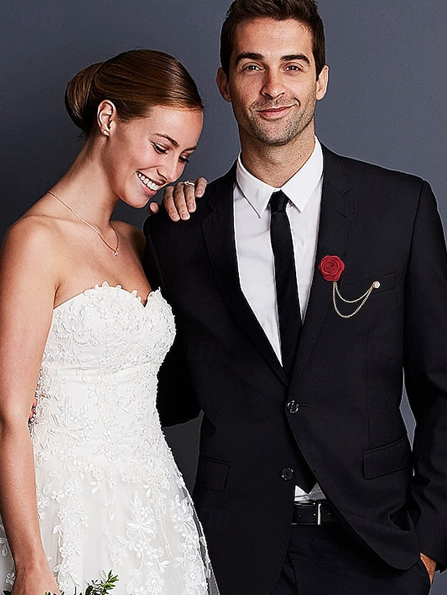 Chain – Lapel Red Men's Rose Pin with Gold Elegant