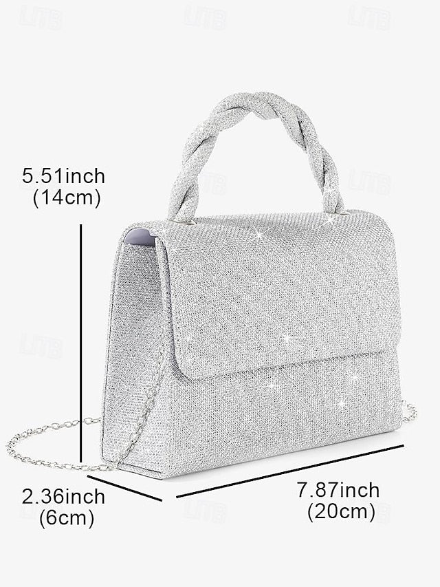Braided Silver Handbag Glitter Handle Women's with and