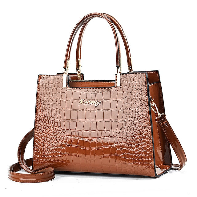 Sac à main élégant en cuir pour femme à motif crocodile noir |